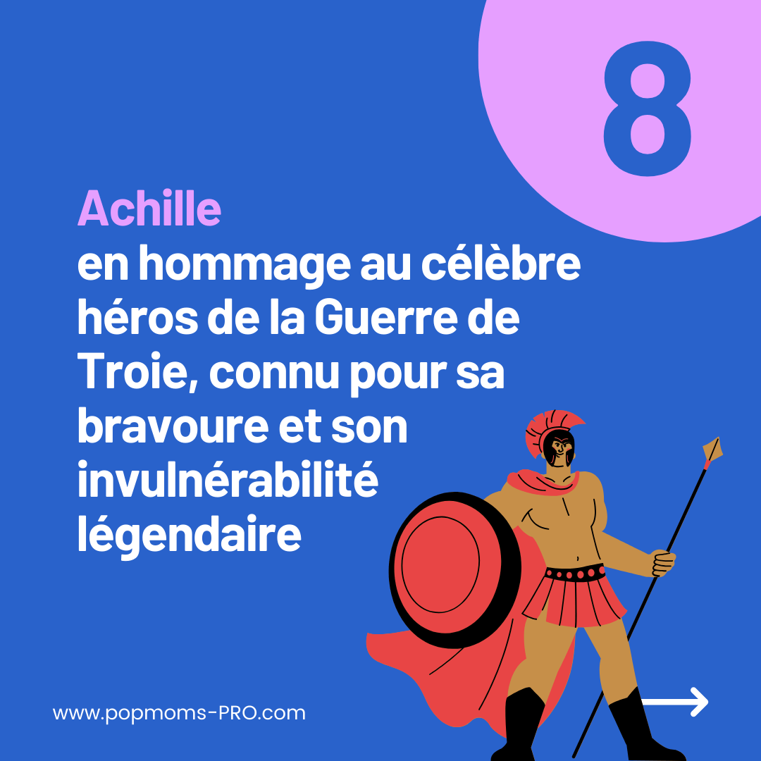 Achille :
... en hommage au célèbre héros de la Guerre de Troie, connu pour sa bravoure et son invulnérabilité 
légendaire.