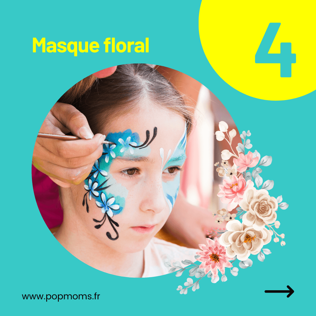 Maquillage N°4 : LE MASQUE FLORAL
Les masque floral est l'occasion rêvée de laisser s'exprimer vos talents d'artiste! Rien de plus facile que les fleurs, les enfants peuvent également tenter eux même de maquiller avec des ➡️urs leur petite bouille irrésistible !